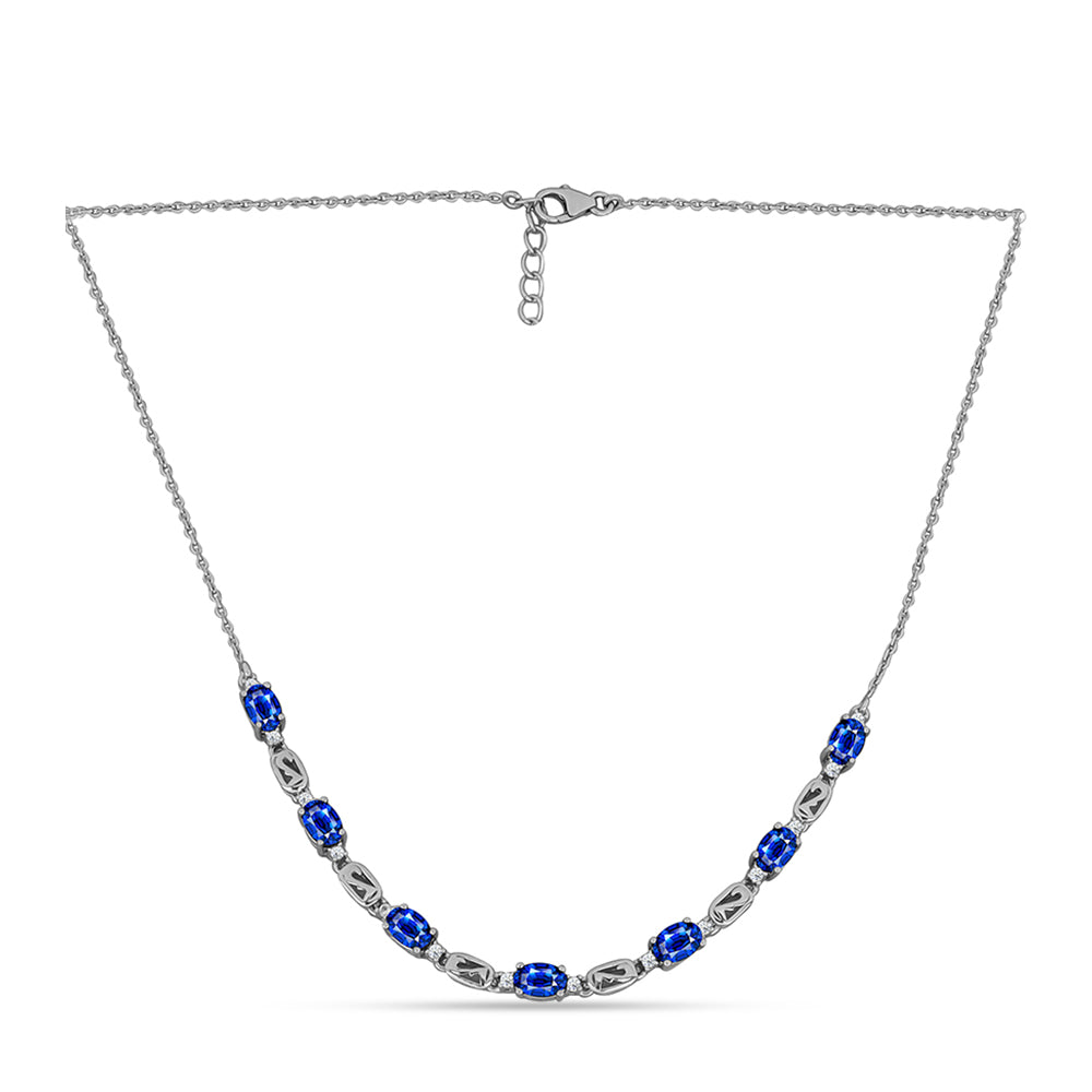 Silberhalskette mit australischem blauem Saphir und weißem Topas 1 