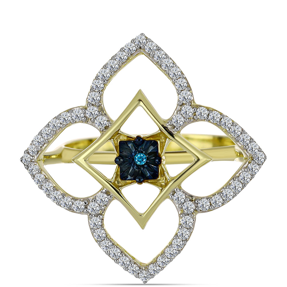 Goldplattierter Silberring mit blauem Diamant und weißem Topas 1 