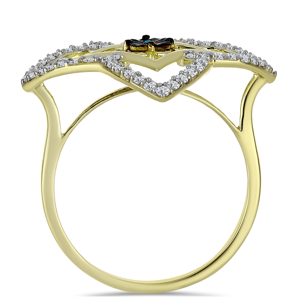 Goldplattierter Silberring mit blauem Diamant und weißem Topas