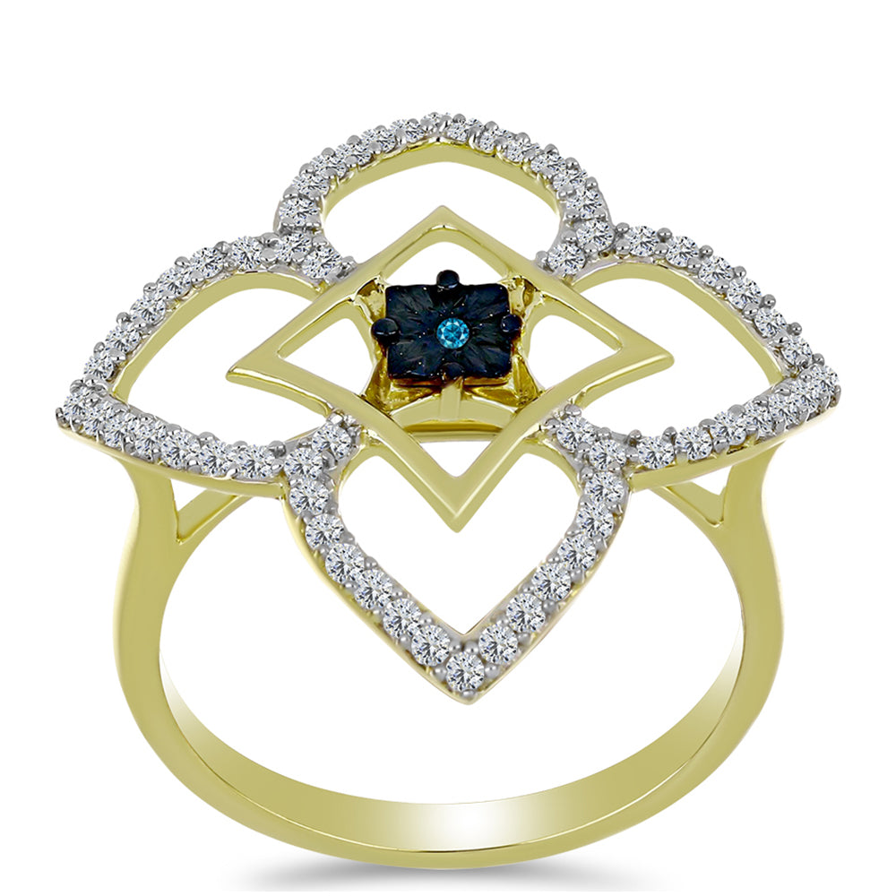 Goldplattierter Silberring mit blauem Diamant und weißem Topas