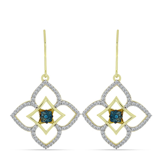 Goldplattierte Silberohrringe mit blauem Diamant und weißem Topas