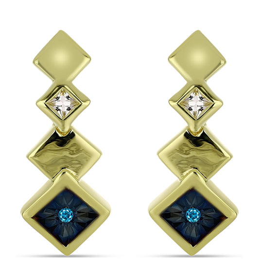 Goldplattierte Silberohrringe mit blauem Diamant und weißem Topas