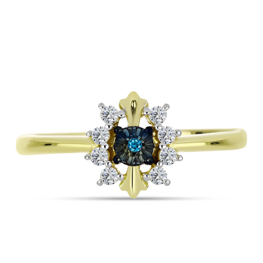 Goldplattierter Silberring mit blauem Diamant und weißem Topas