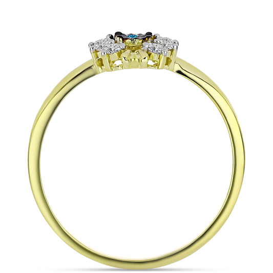 Goldplattierter Silberring mit blauem Diamant und weißem Topas