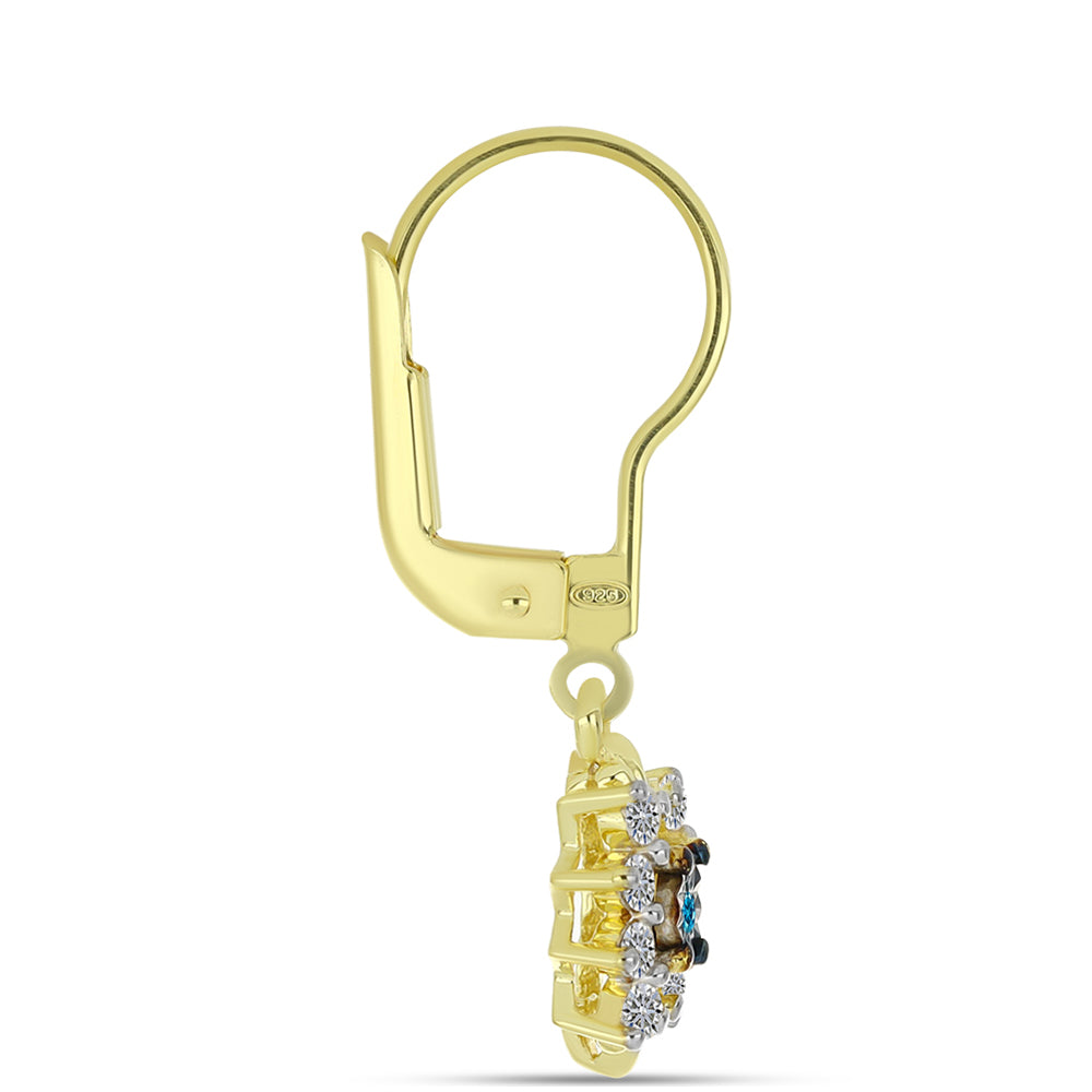 Goldplattierte Silberohrringe mit blauem Diamant und weißem Topas 2 