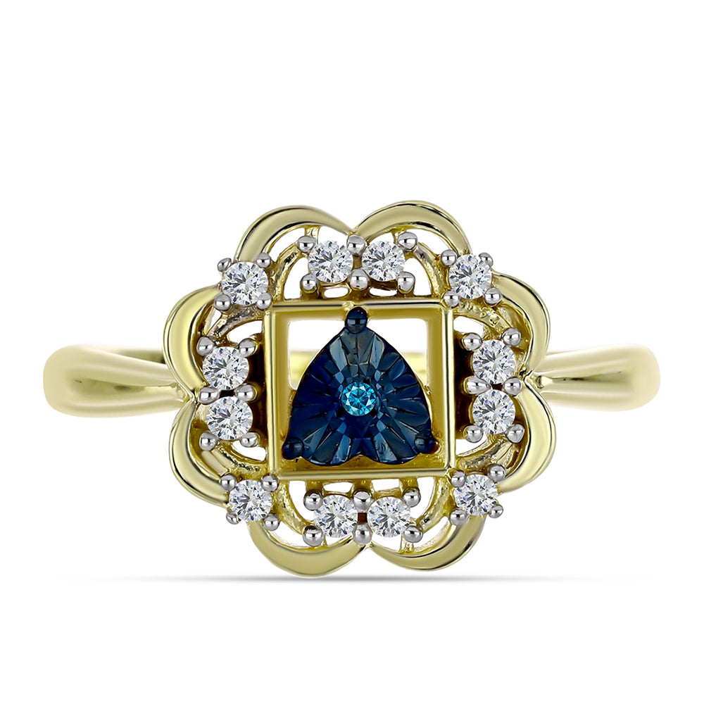 Goldplattierter Silberring mit blauem Diamant und weißem Topas 1 