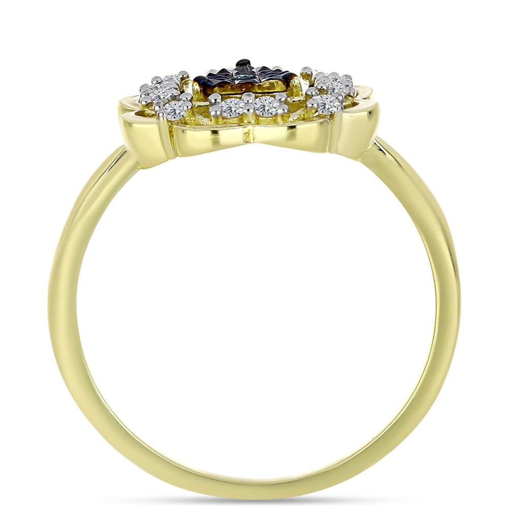 Goldplattierter Silberring mit blauem Diamant und weißem Topas 2 