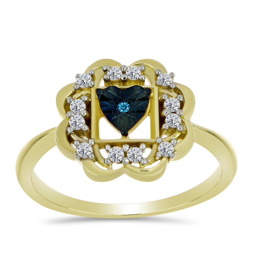 Goldplattierter Silberring mit blauem Diamant und weißem Topas 3 