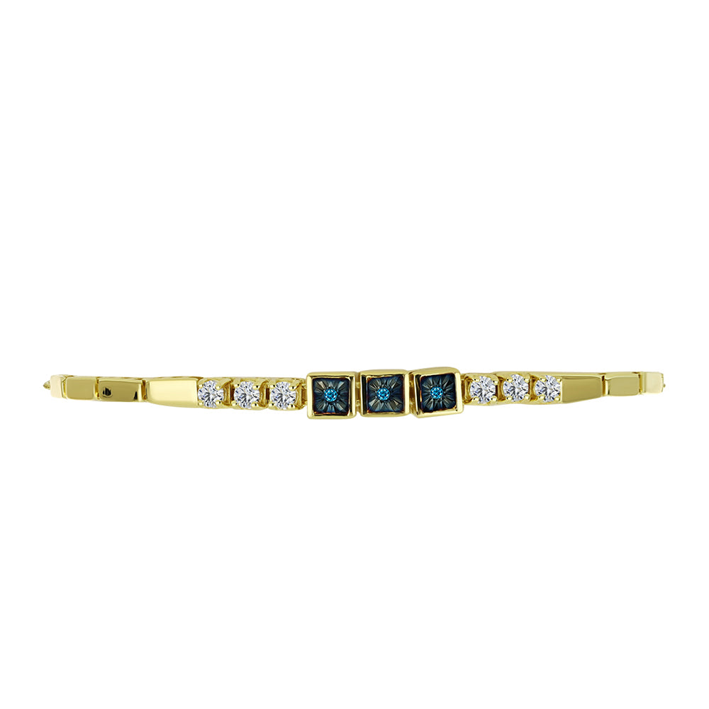 Goldplattiertes Silberarmband mit blauem Diamant und weißem Topas