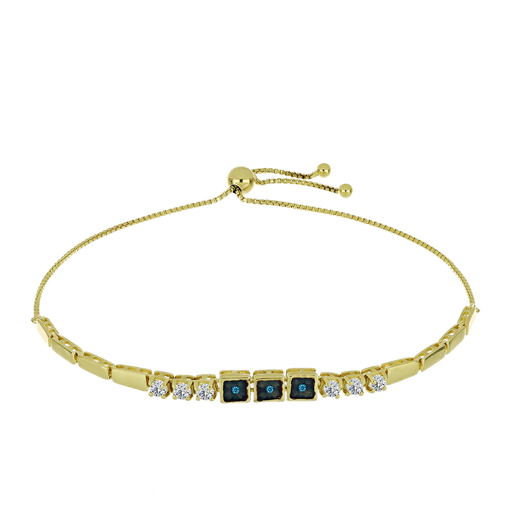 Goldplattiertes Silberarmband mit blauem Diamant und weißem Topas