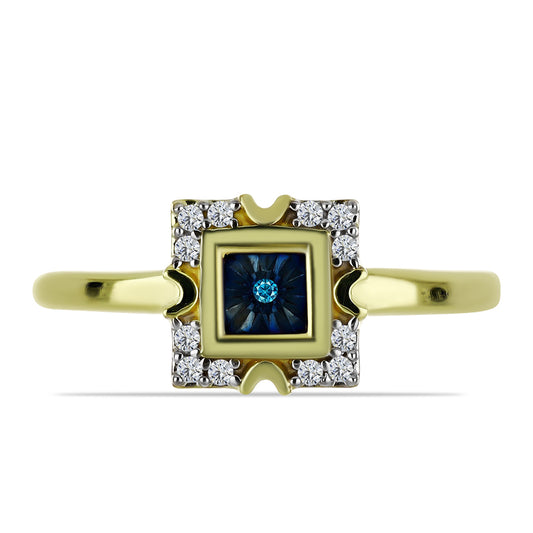 Goldplattierter Silberring mit blauem Diamant und weißem Topas