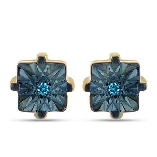Goldplattierte Silberohrringe mit blauem Diamant