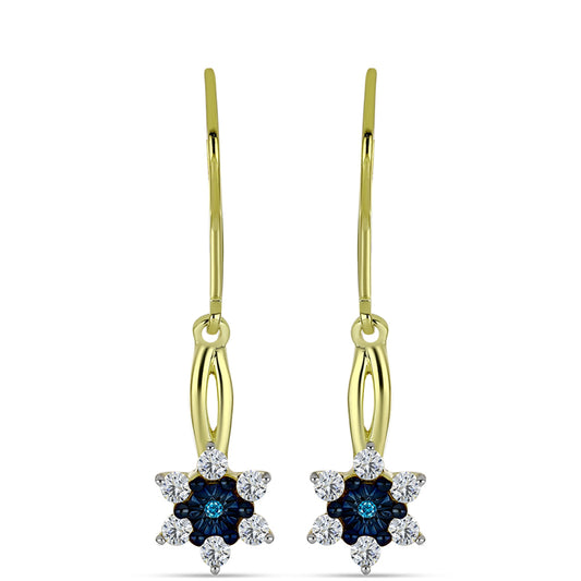 Goldplattierte Silberohrringe mit blauem Diamant und weißem Topas