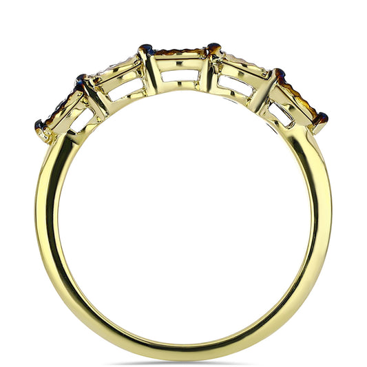 Goldplattierter Silberring mit blauem Diamant und weißem Topas