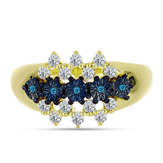 Goldplattierter Silberring mit blauem Diamant und weißem Topas