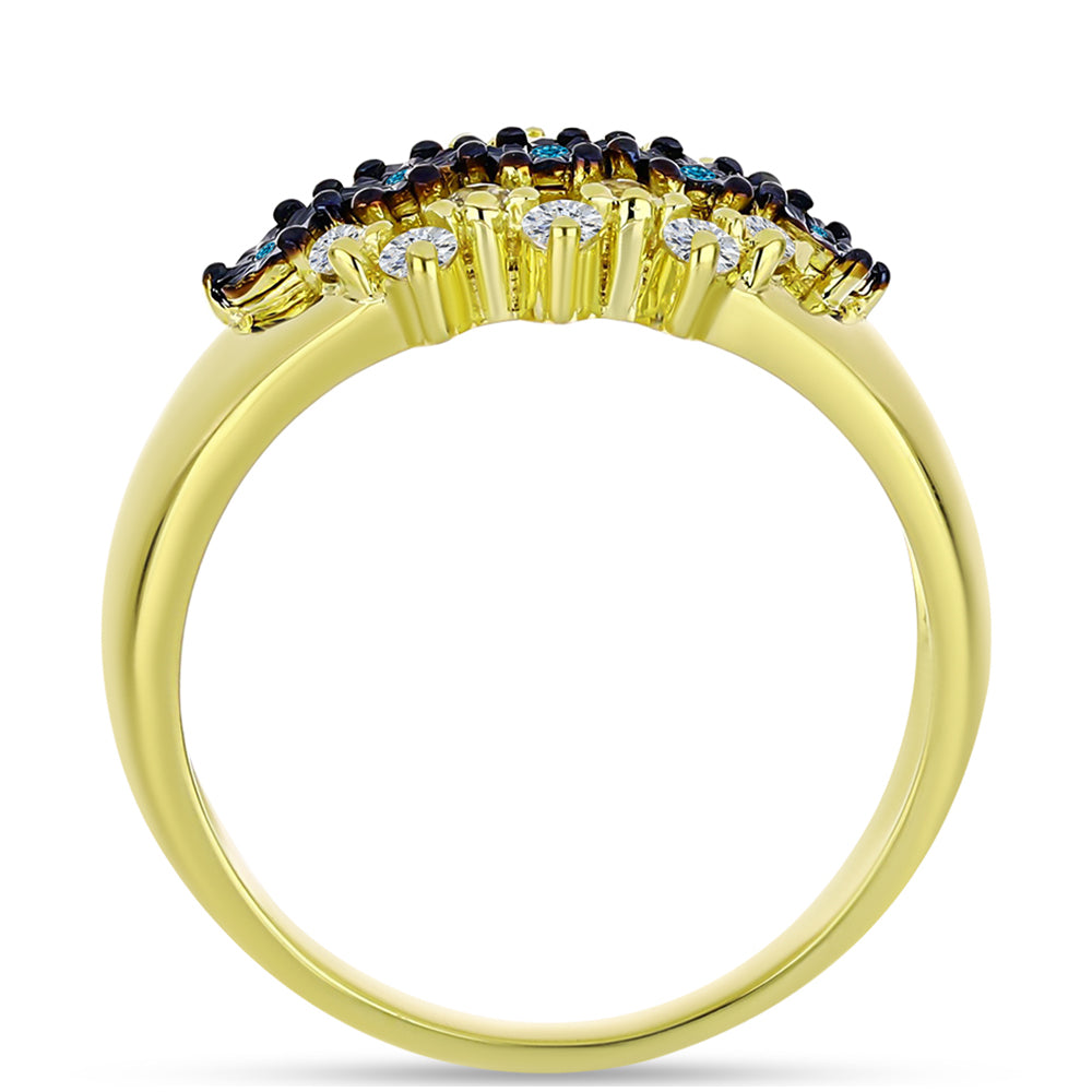 Goldplattierter Silberring mit blauem Diamant und weißem Topas