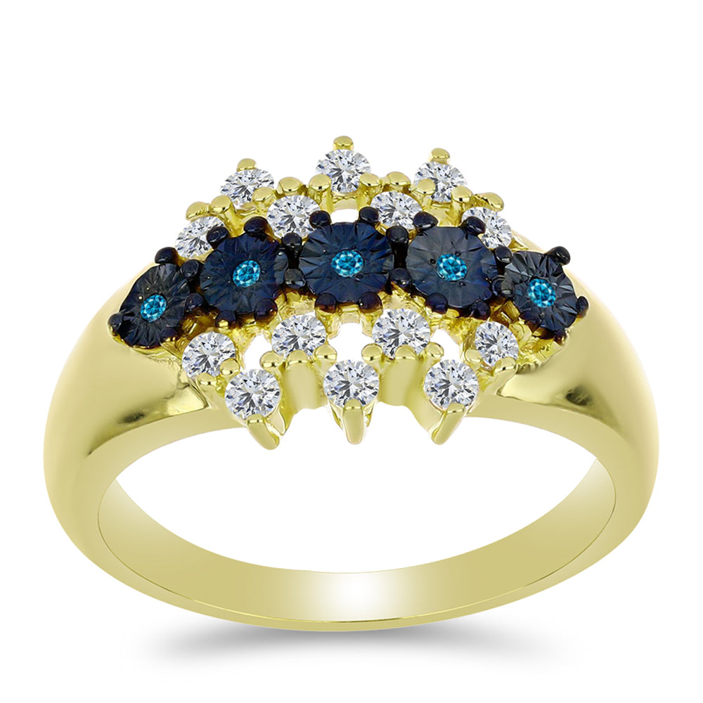 Goldplattierter Silberring mit blauem Diamant und weißem Topas