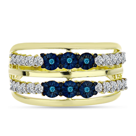 Goldplattierter Silberring mit blauem Diamant und weißem Topas
