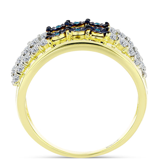 Goldplattierter Silberring mit blauem Diamant und weißem Topas