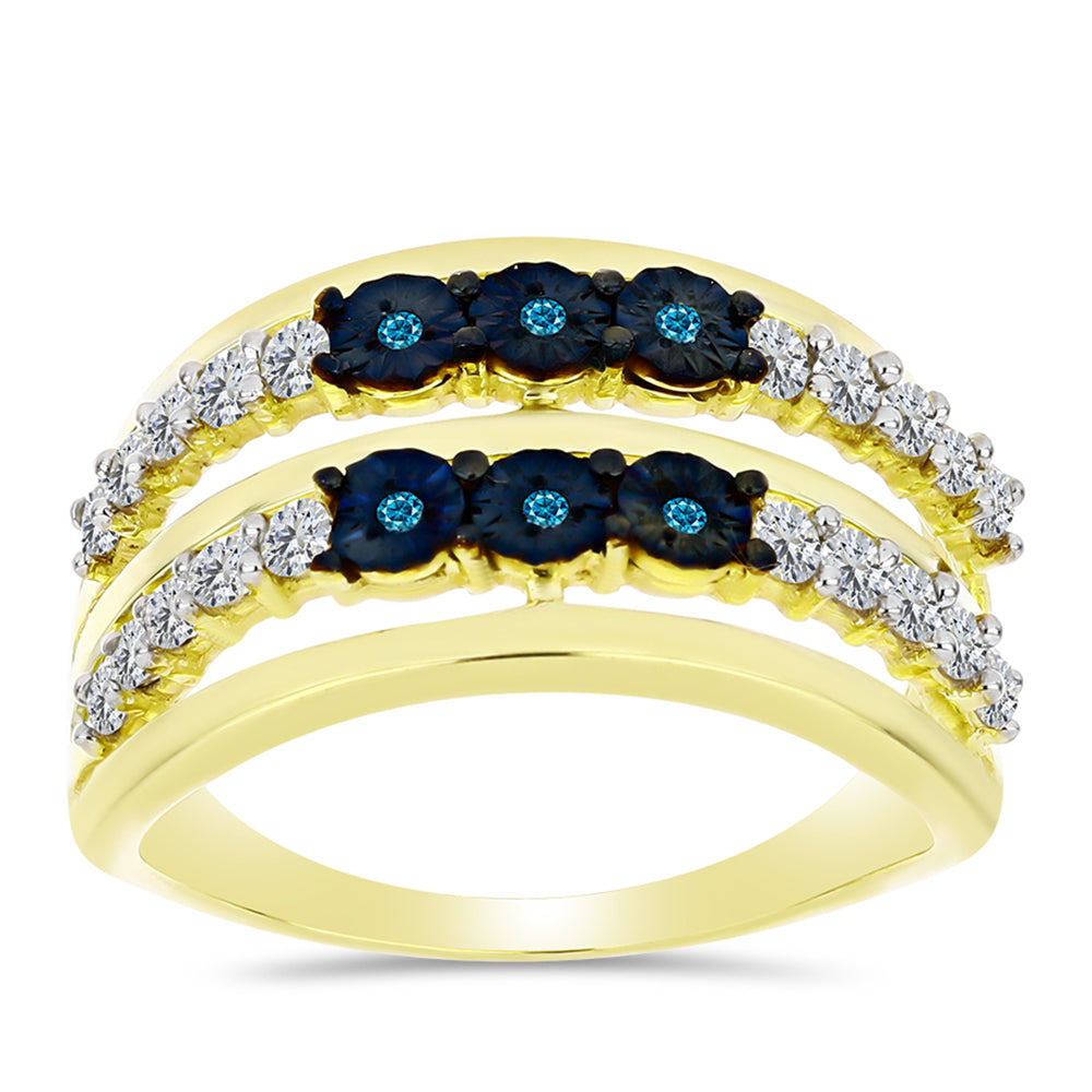 Goldplattierter Silberring mit blauem Diamant und weißem Topas