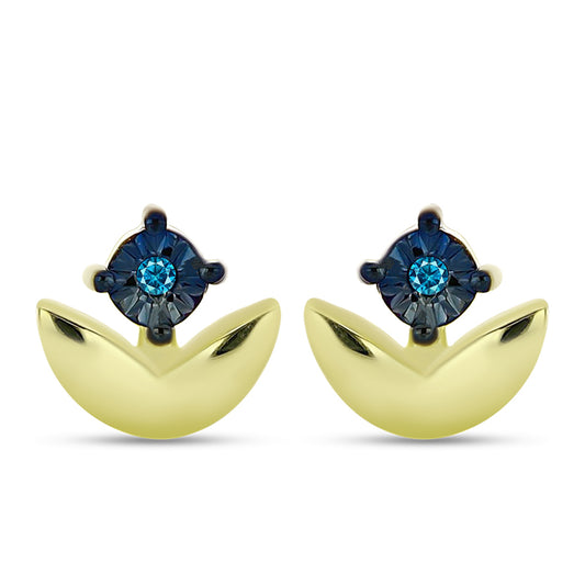 Goldplattierte Silberohrringe mit blauem Diamant