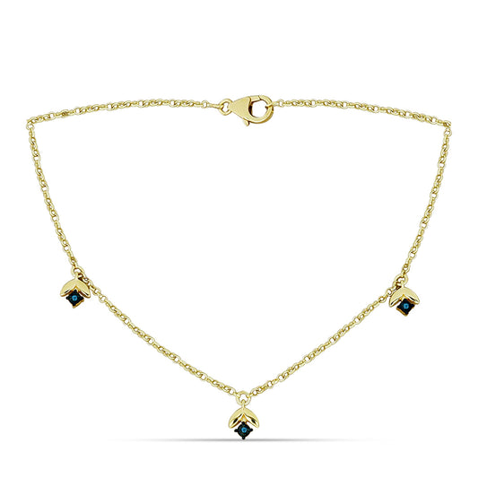 Goldplattierte Silberhalskette mit blauem Diamant