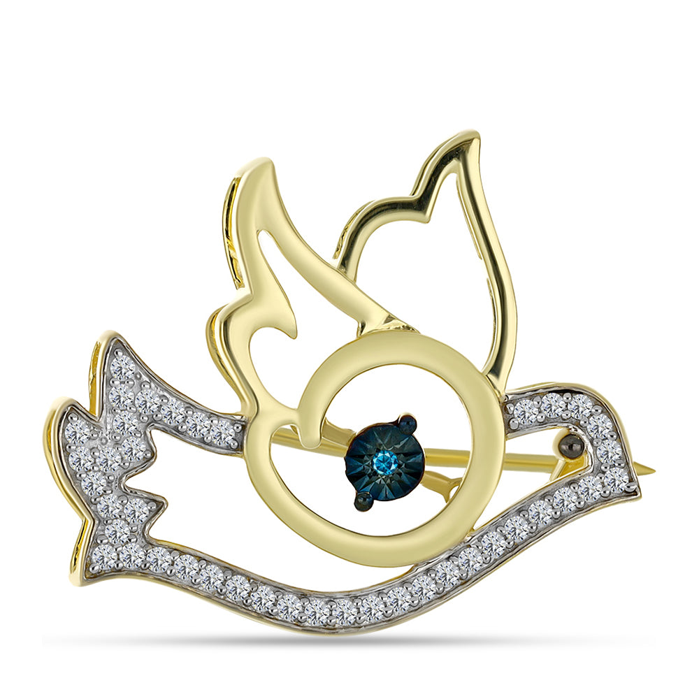 Goldplattierte Silberbrosche mit blauem Diamant und weißem Topas 1 