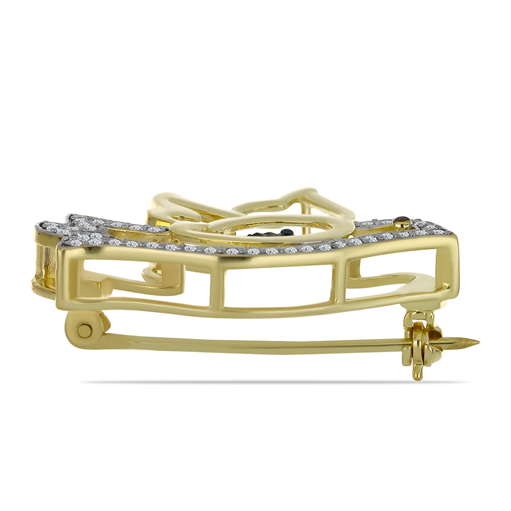 Goldplattierte Silberbrosche mit blauem Diamant und weißem Topas 2 