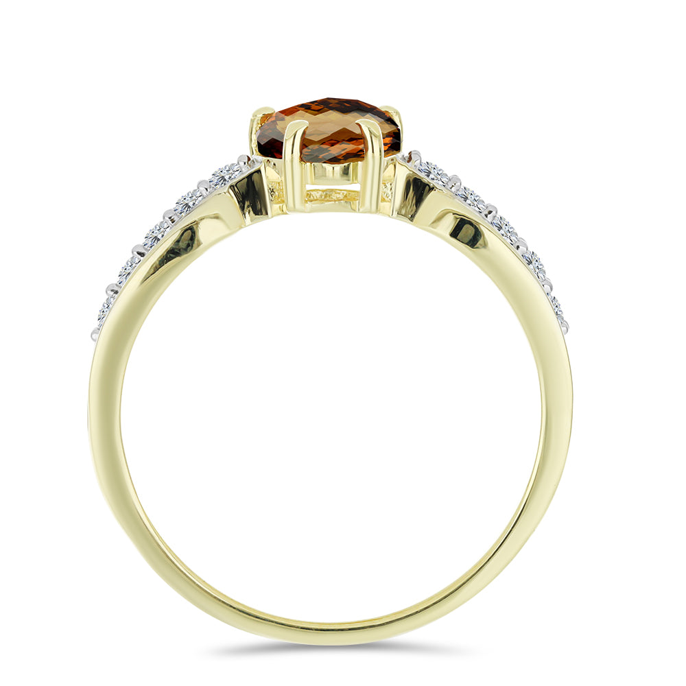 Goldplattierter Silberring mit Cognac-Quarz und weißem Topas