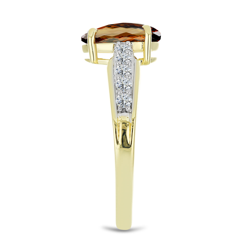 Goldplattierter Silberring mit Cognac-Quarz und weißem Topas