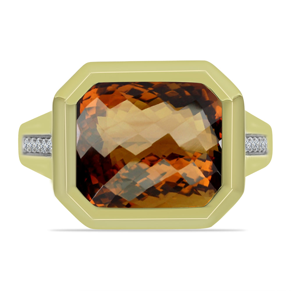 Goldplattierter Silberring mit Cognac-Quarz und weißem Topas 1 