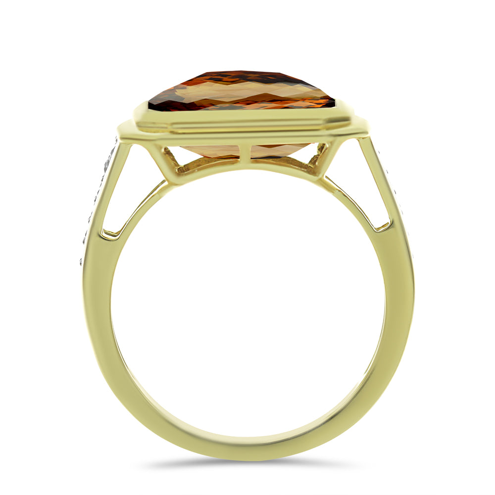 Goldplattierter Silberring mit Cognac-Quarz und weißem Topas 2 