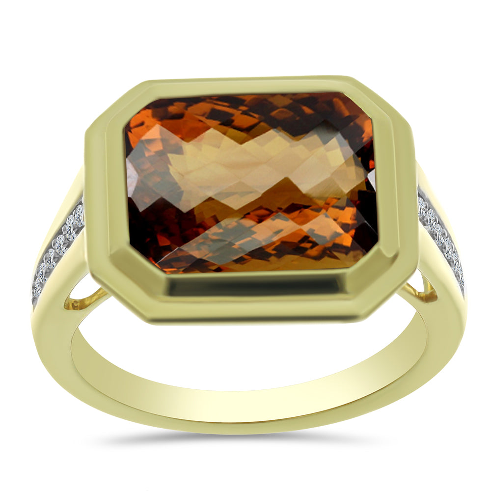 Goldplattierter Silberring mit Cognac-Quarz und weißem Topas 3 