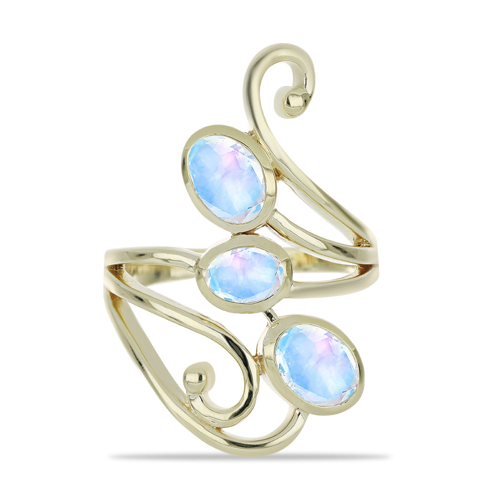 Goldplattierter Silberring mit Regenbogenmondstein 1 