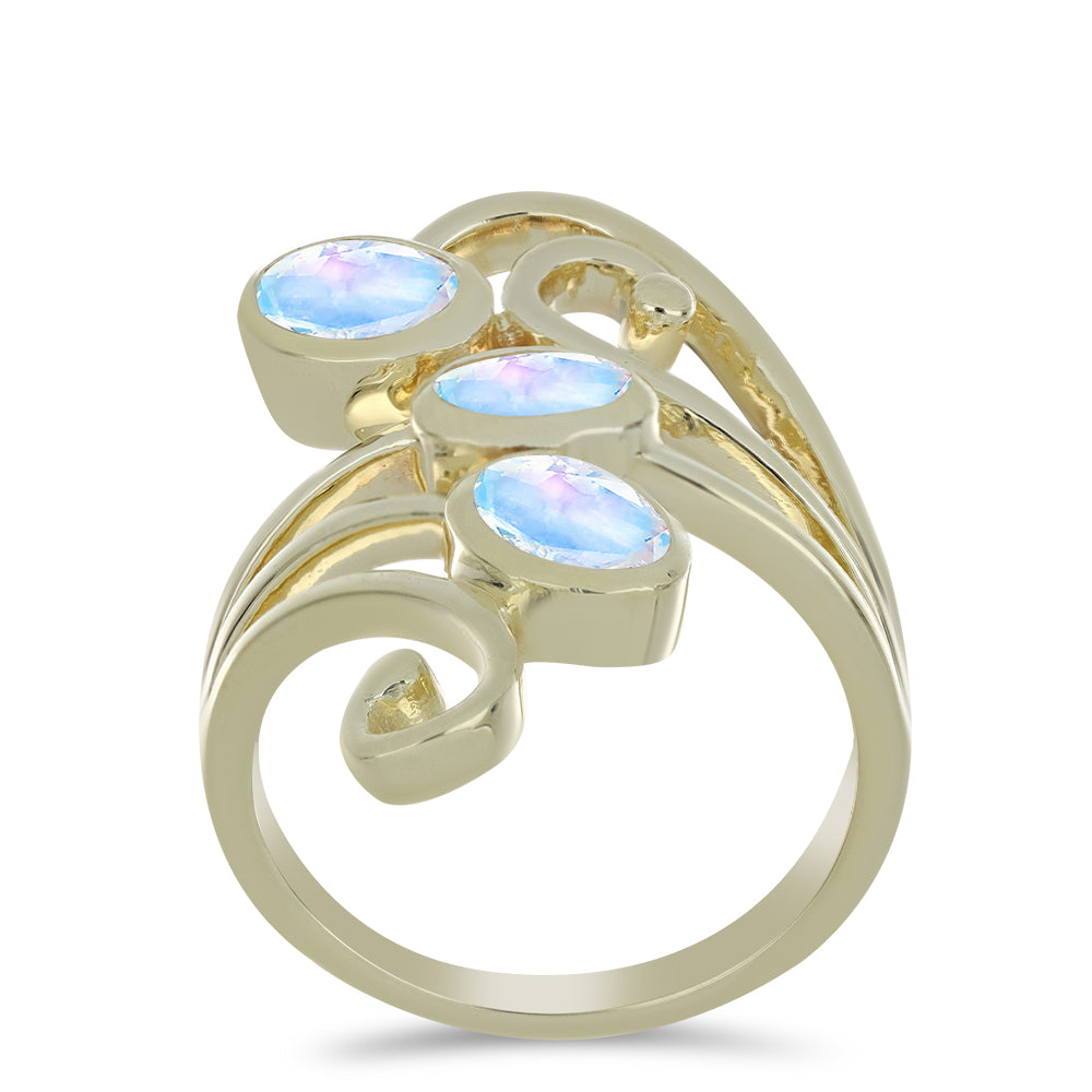 Goldplattierter Silberring mit Regenbogenmondstein 3 