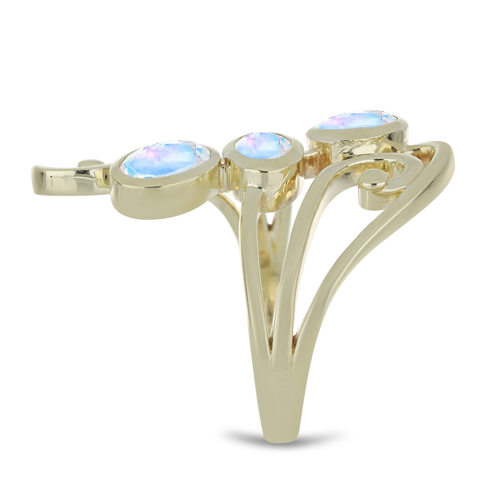 Goldplattierter Silberring mit Regenbogenmondstein 4 