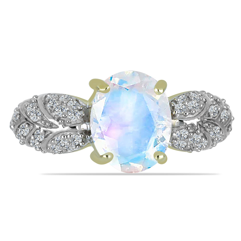 Goldplattierter Silberring mit Regenbogenmondstein und weißem Topas