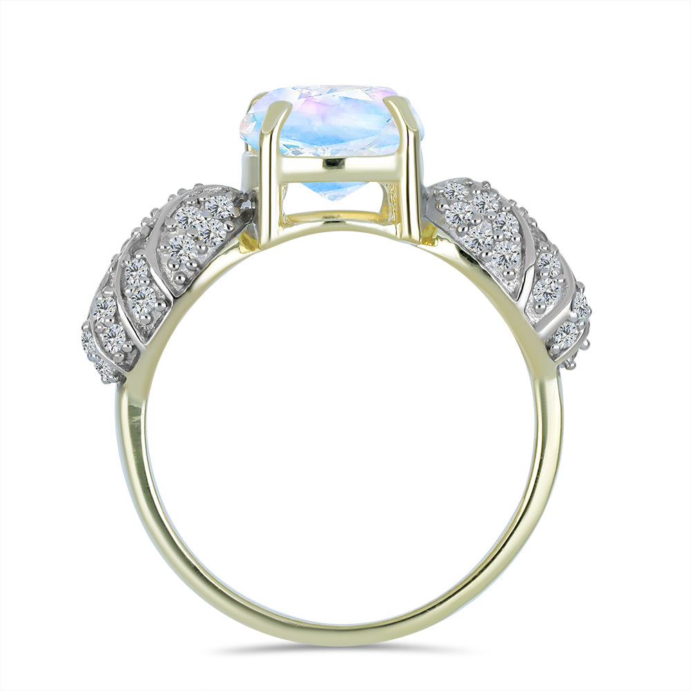 Goldplattierter Silberring mit Regenbogenmondstein und weißem Topas 2 