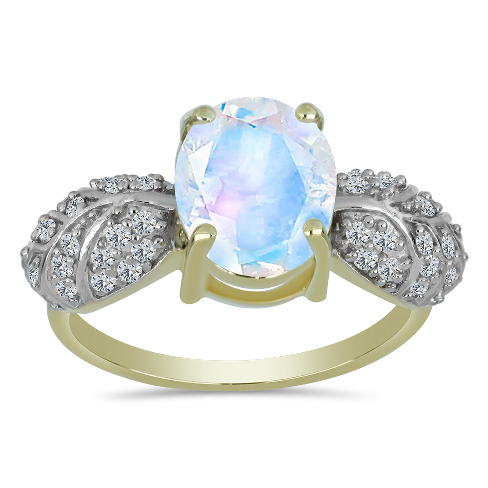 Goldplattierter Silberring mit Regenbogenmondstein und weißem Topas