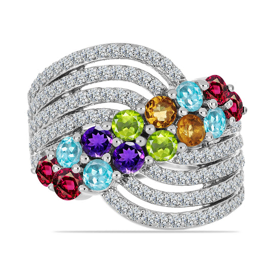 Silberring mit marokkanischem Amethyst und Peridot aus Changbai