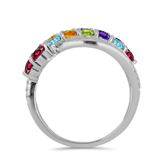 Silberring mit marokkanischem Amethyst und Peridot aus Changbai