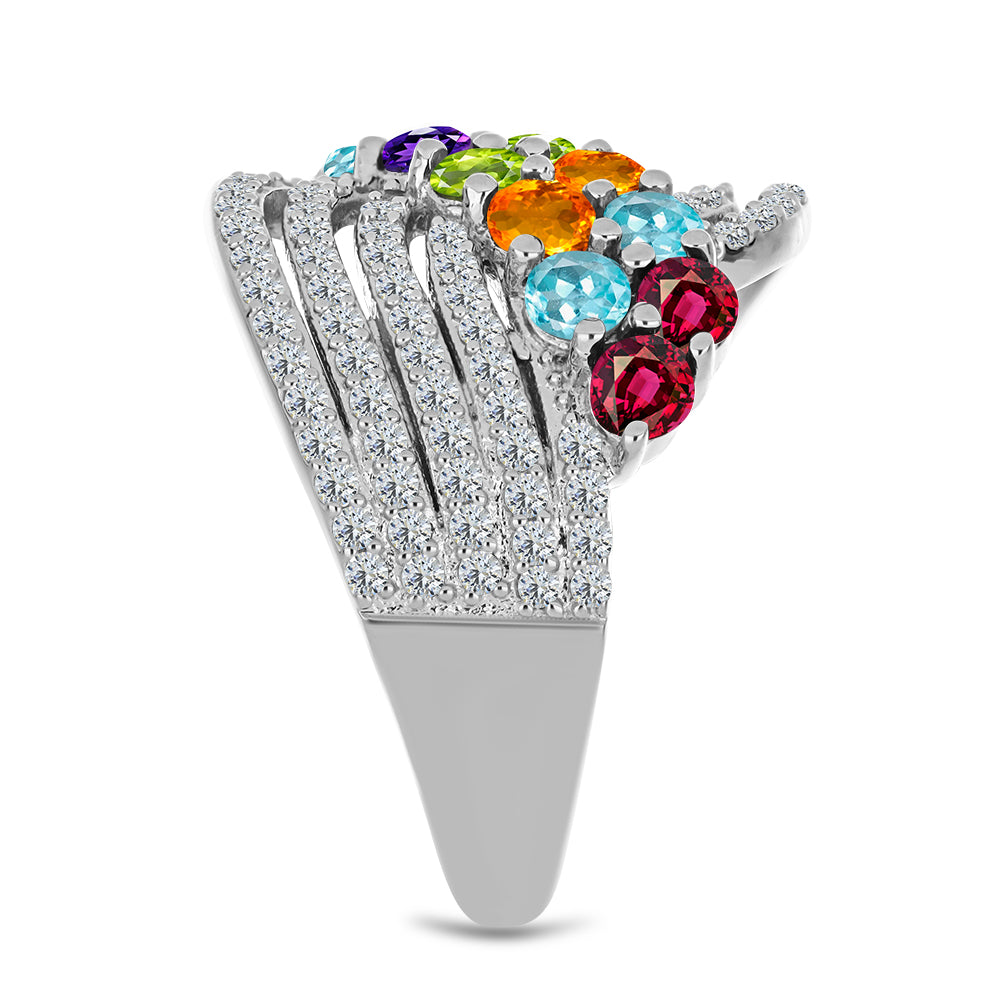 Silberring mit marokkanischem Amethyst und Peridot aus Changbai 4 