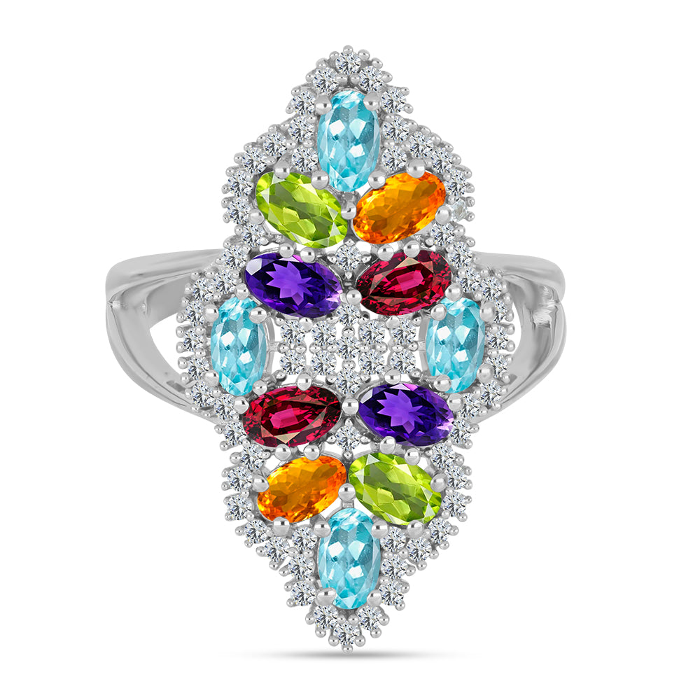 Silberring mit marokkanischem Amethyst und Peridot aus Changbai