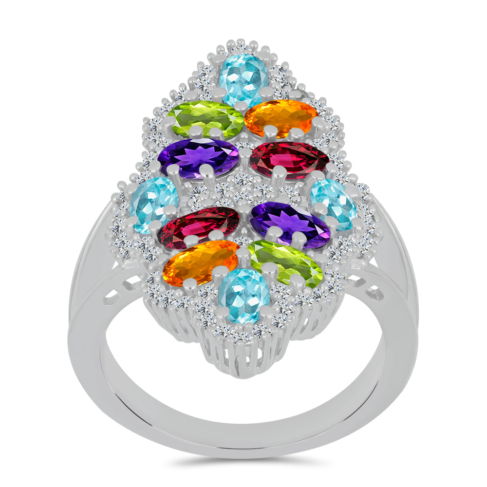 Silberring mit marokkanischem Amethyst und Peridot aus Changbai 3 