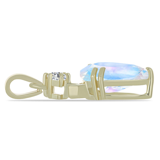 Goldplattierter Silberanhänger mit Regenbogenmondstein und weißem Topas