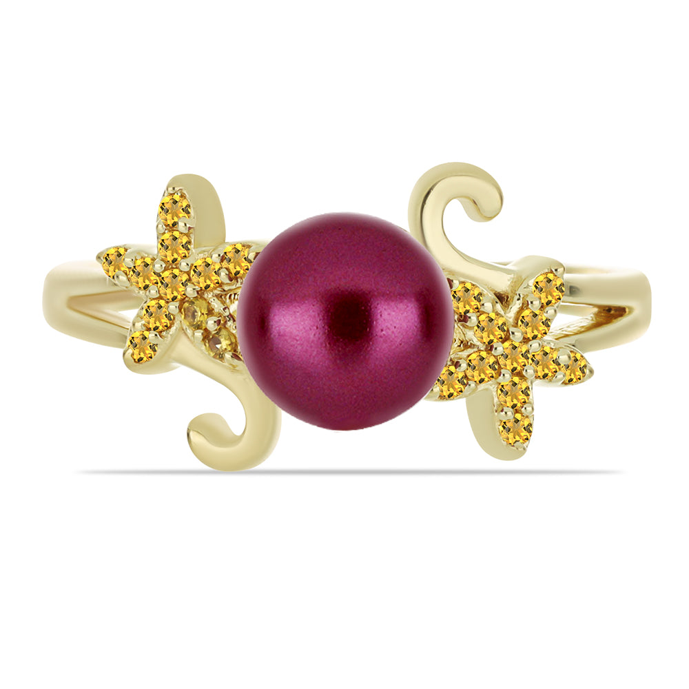 Goldplattierter Silberring mit lilafarbener Süßwasserperle und Zitrin aus dem Ural