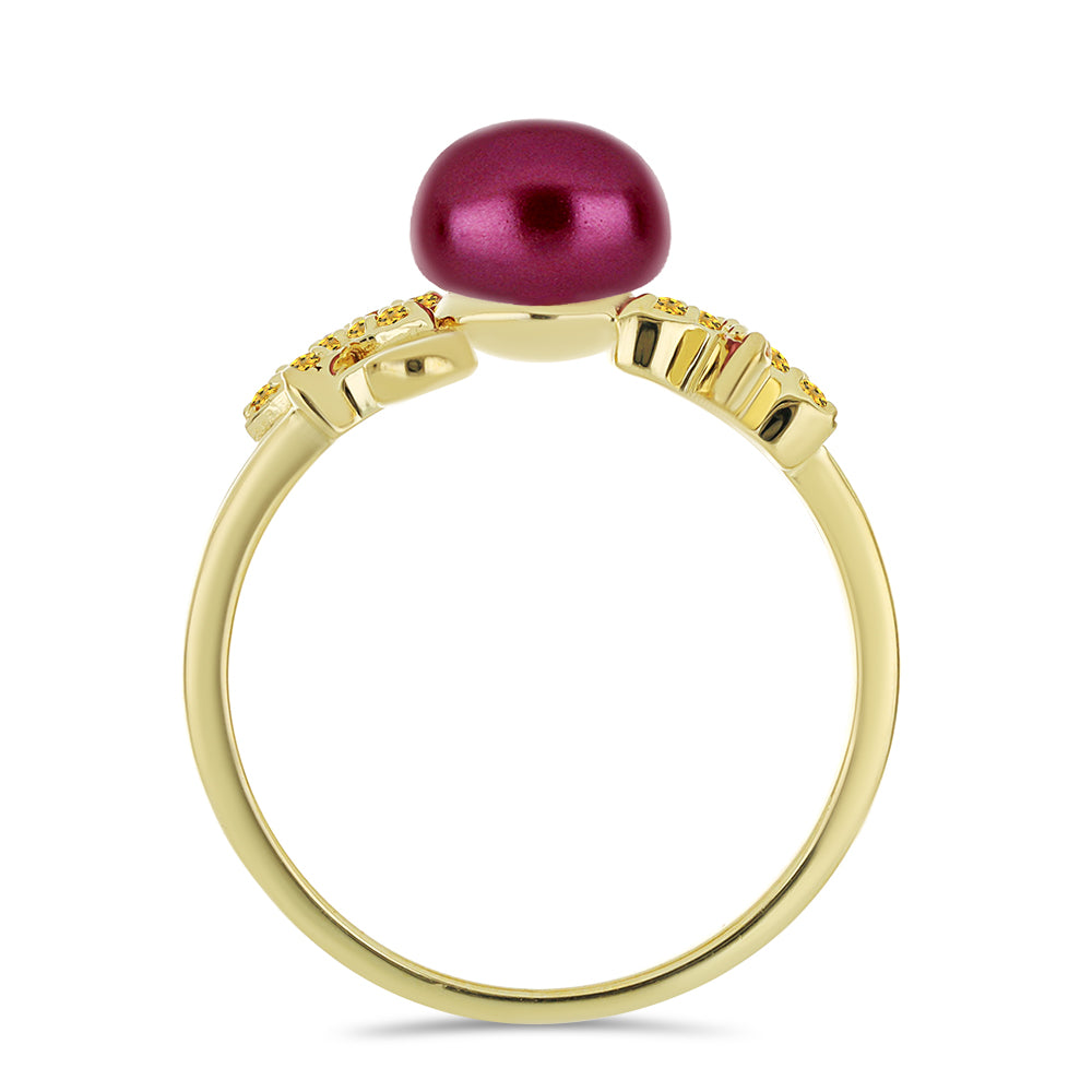 Goldplattierter Silberring mit lilafarbener Süßwasserperle und Zitrin aus dem Ural 3 