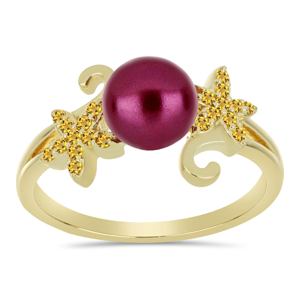 Goldplattierter Silberring mit lilafarbener Süßwasserperle und Zitrin aus dem Ural