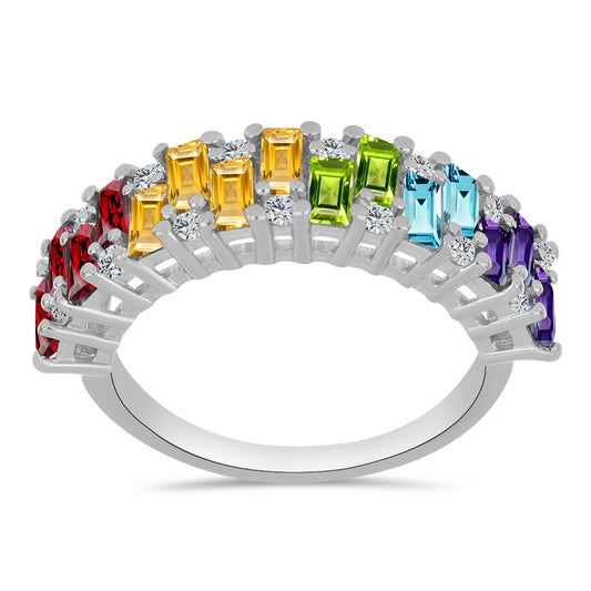 Silberring mit marokkanischem Amethyst und Peridot aus Changbai
