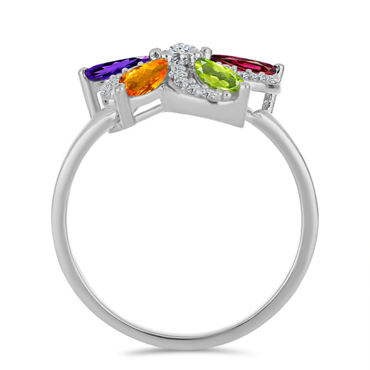 Silberring mit marokkanischem Amethyst und Peridot aus Changbai